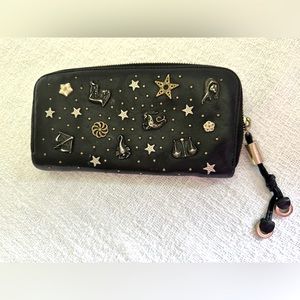 Jimmy Choo Black Leather Zodiac Signs Zip-Around Continental Wallet